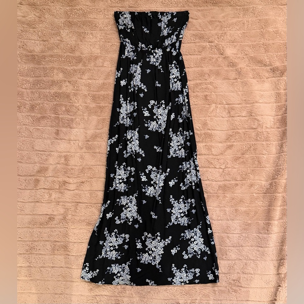 Strapless Navy and Light Blue Maxi Dress